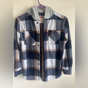 Levi's Kids Checkered Hoodie Shirt - Navy, White, and Brown